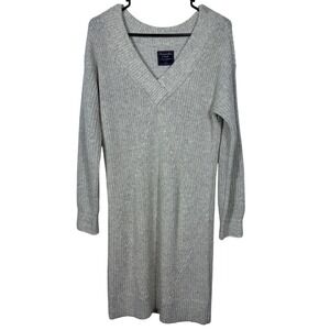 Abercrombie & Fitch Womens Gray V-Neck Knit Sweater Dress Size Small Preppy Fall